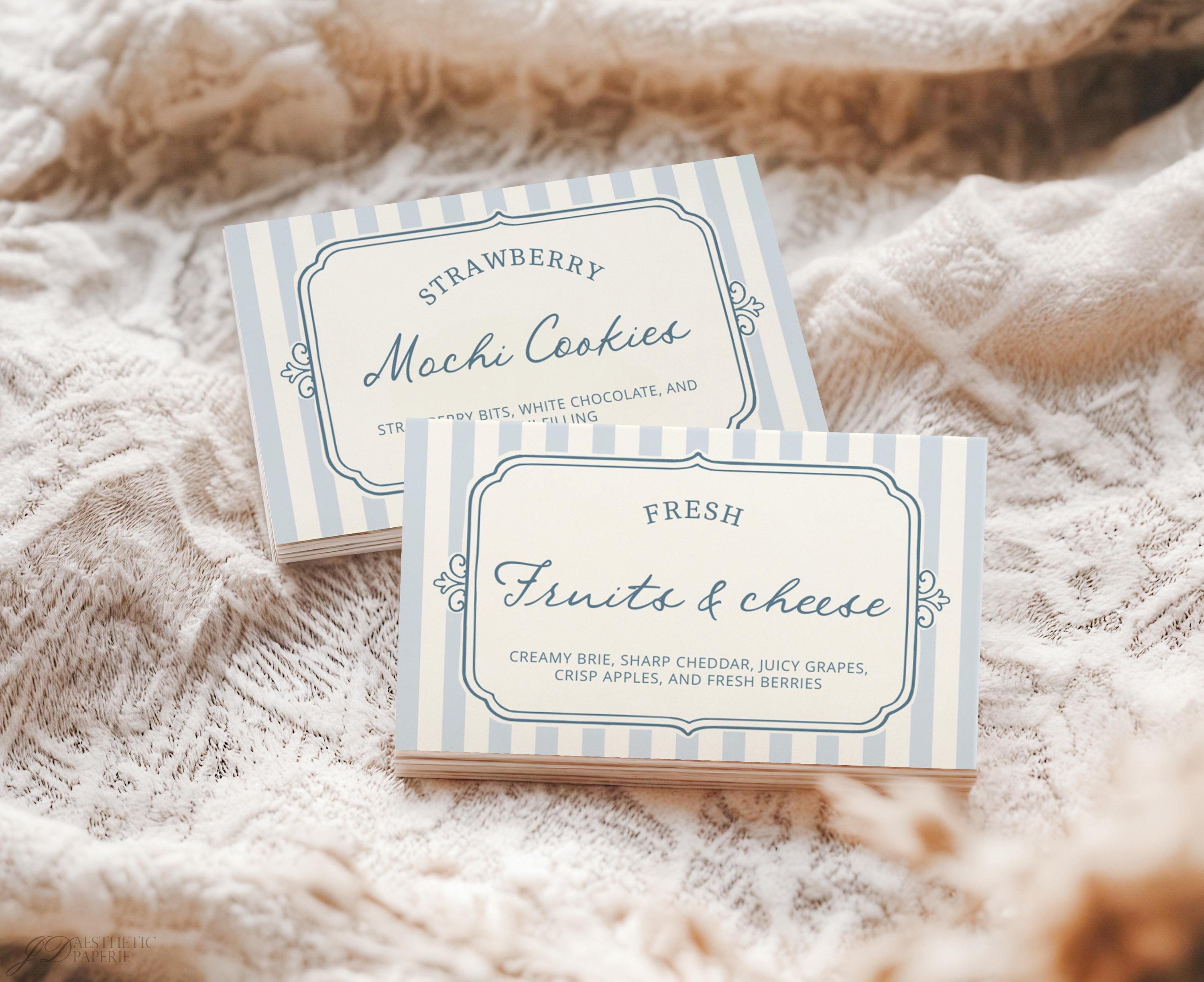 Blue Striped Food Label Template: Editable Place Cards for Wedding ...