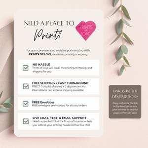 May include: A promotional graphic for Prints of Love, an online printing company. The design features the text "NEED A PLACE TO Print!" and details about their services, including free shipping, fast turnaround, and live support. A pink heart logo is also present.