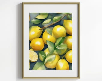Zitronen-Druck | Kunst für Küche | Zitrone Illustration | Obst Wand Kunst | Druck | Wohnkultur | Zitrone Küche Dekor | Lebensmittel Druck