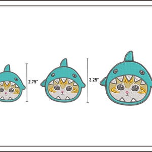 Mofusand Embroidery, Mofusand x Shark, Mofusand Embroidery Design, Cute Embroidery, Digital Embroidery Patterns, Cat Embroidery, モフサンド