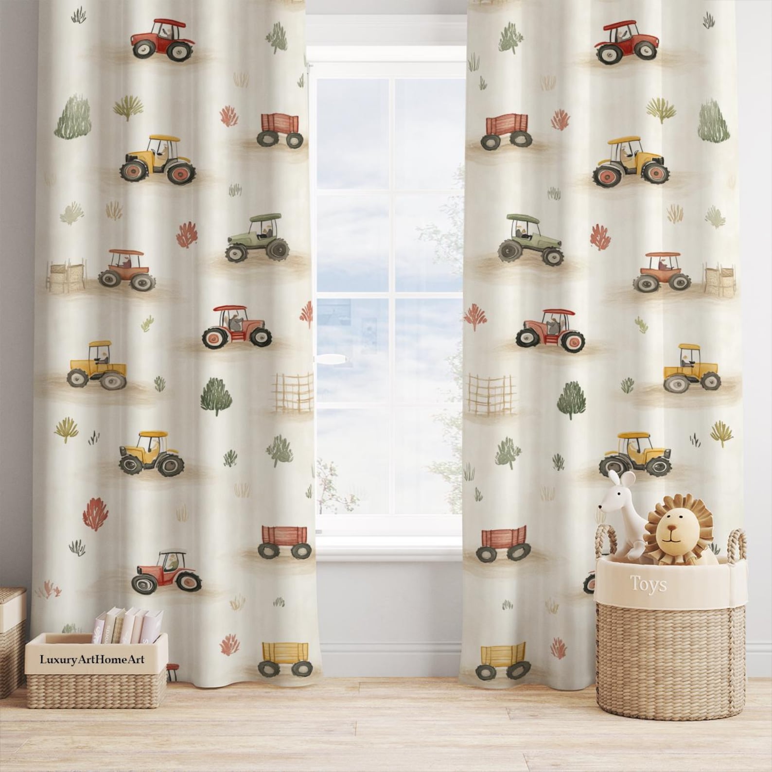 Etsy Watercolor Tractors Baby Boy Room Curtain