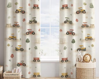 Watercolor Tractors Baby Boy Room Curtain Ultra Soft Nursery Curtains Window Curtains