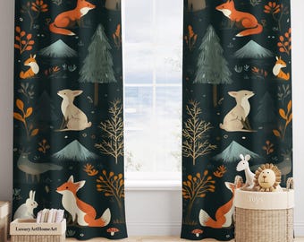 Forest Animals Baby Boy Room Curtain Nursery Curtains Window Curtains