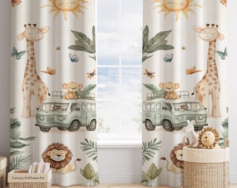Safari Animals Baby Boy Room Curtain Nursery Curtains Window Curtains