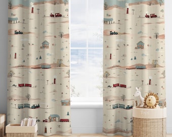 Cortinas para habitación de bebé con diseño de tren, cortinas para guardería, cortinas para ventana