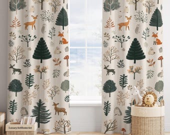 Woodland Animals Baby Boy Room Curtain Nursery Curtains Kids Room Curtains Window Curtains