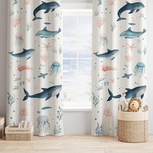 Watercolor Ocean Animals Baby Boy Room Curtain Nursery Curtains Window Curtains For Kids Room Curtains