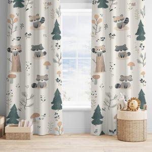 Racoon Woodland Curtain, Woodland Animals, Baby Boy Room Curtain, Nursery Decor, Animal Print Drapes