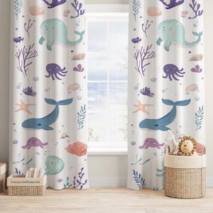 Watercolor Sea Animals Baby Boy Room Curtain Nursery Curtains Ultra Soft Curtains Window Curtains