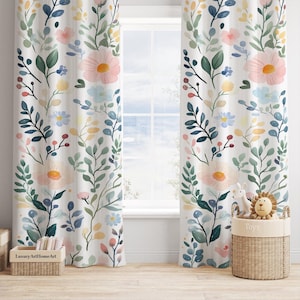 Watercolor Ultra Soft Pastel Florals Baby Girl Room Curtain Nursery Curtains Window Curtains