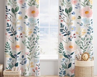 Watercolor Ultra Soft Pastel Florals Baby Girl Room Curtain Nursery Curtains Window Curtains