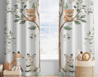 Woodland Animals Nursery Curtains: Rabbit, Bear, Fox - Baby Boy Room