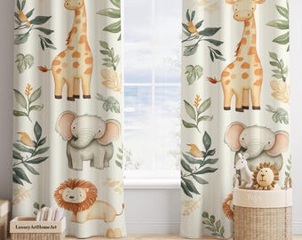 Cortinas para habitación de bebé niño con animales de safari, cortinas para guardería, cortinas para ventana