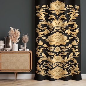 Vintage Black Curtains for Living Room Decor, Vibrant Drape Panels, Window Curtains