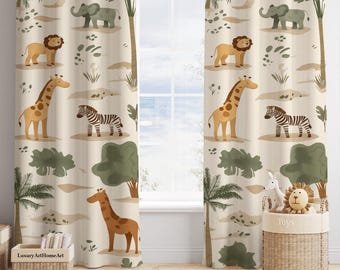 Safari Animals Baby Boy Room Curtains Nursery Curtains Window Curtains Kids Room Curtains