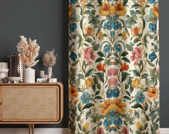 Vintage Floral Curtains: Colorful Flower Pattern, Boho Living Room Decor