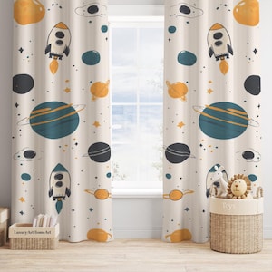 Spacecraft and Planets Curtain, Baby Girl Curtains, Window Curtains, Kids Room Decor, Galaxy Curtain, Nursery Curtain