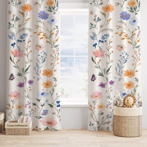 Watercolor Ultra Soft Pastel Florals Baby Girl Room Curtain Nursery Curtains Window Curtains