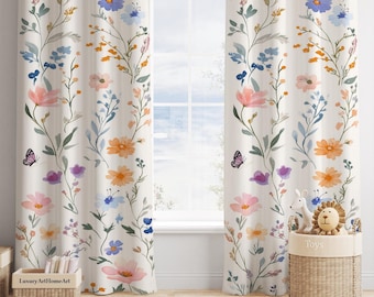 Watercolor Ultra Soft Pastel Florals Baby Girl Room Curtain Nursery Curtains Window Curtains