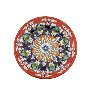 Uzbek ceramics | Ceramic plate | Hand-painted with Floral Patterns | Traditional Central Asian Design | Vibrant Reds, Blues and Whites