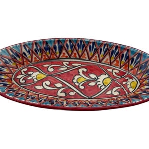 Uzbek ceramics | Ceramic oval plate | Hand-painted with Floral Patterns | Traditional Central Asian Design | Vibrant Reds and Blues