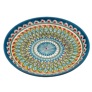 Uzbek ceramics | Ceramic plate | Hand-painted with Floral Patterns | Traditional Central Asian Design | Vibrant Blues, Reds and Greens