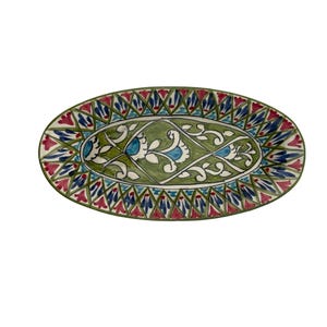 Uzbek ceramics | Ceramic oval plate | Hand-painted with Floral Patterns | Traditional Central Asian Design | Vibrant Greens, Reds and Blues
