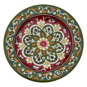 Uzbek ceramics | Ceramic plate | Hand-painted with Floral Patterns | Traditional Central Asian Design | Vibrant Greens, Reds and Yellows