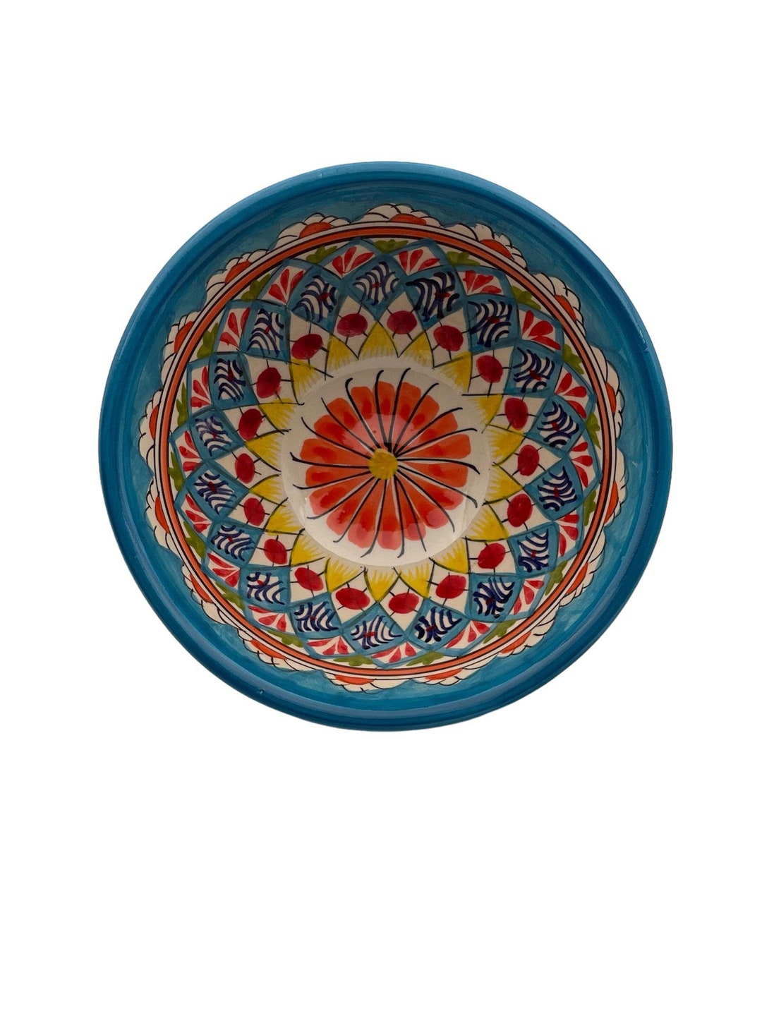 Hand-painted Ceramic Bowl: Uzbek Floral Design, Turquoise & Red - Etsy