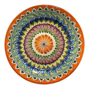 Uzbek ceramics | Orange plate | Ceramic plate | Hand-painted with Floral Patterns | Traditional Central Asian Design