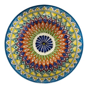 Hand-Painted Uzbek Ceramic Plate: Floral Mehrab Design (28cm)