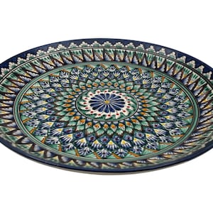 Uzbek ceramics | Ceramic plate | Hand-painted with Floral Patterns | Traditional Central Asian Design | Vibrant Blues and Greens