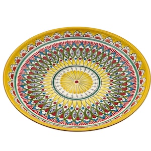 Uzbek ceramics | Ceramic plate | Hand-painted with Floral Patterns | Traditional Central Asian Design | Vibrant Yellows, Reds and Greens
