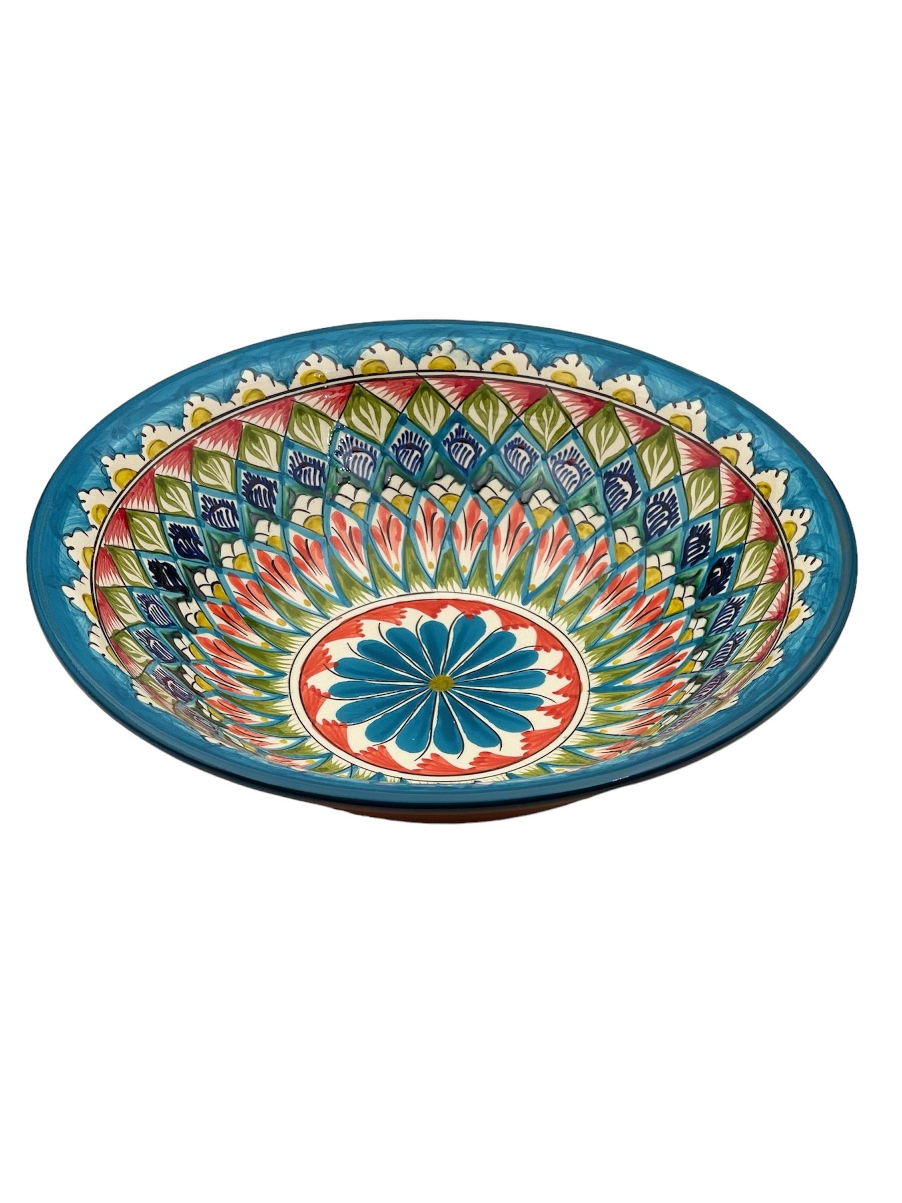 ウズベキスタンリシタン陶器　手描き花模様の陶器ボウルB ウズベキスタンリシタン陶器 手描き花模様の陶器ボウルB