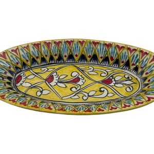 Uzbek ceramics | Ceramic oval plate | Hand-painted with Floral Patterns | Traditional Central Asian Design | Vibrant Yellows, Reds and Blues
