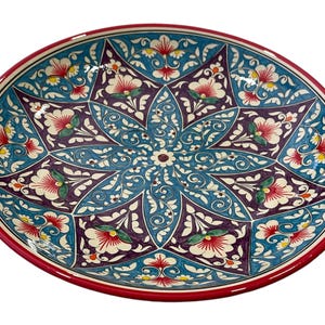 Cerámica uzbeka / Plato de cerámica / Pintado a mano con motivos florales / Diseño tradicional de Asia Central