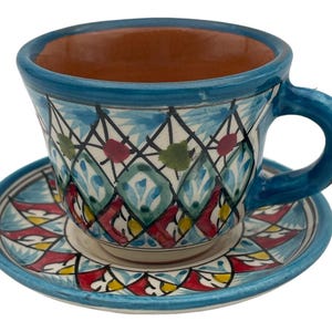 Hand-Painted Ceramic Coffee Set: Uzbek Floral Design