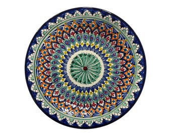 Cerámica uzbeka / Plato de cerámica / Pintado a mano con motivos florales / Diseño tradicional de Asia Central