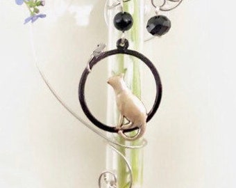 Gift For Cat Lover, Glass Bud Vase, Suction Vase for Window,  Test Tube Vase for Mirror, Mini Cat Decor, 3 inch Propagation Vase