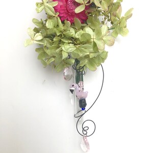 Pink Flamingo test tube vase, glass suction vase, hanging bud vase, window vase, rooting vase. Dried florals. 3 inch tube with suction cup. image 10