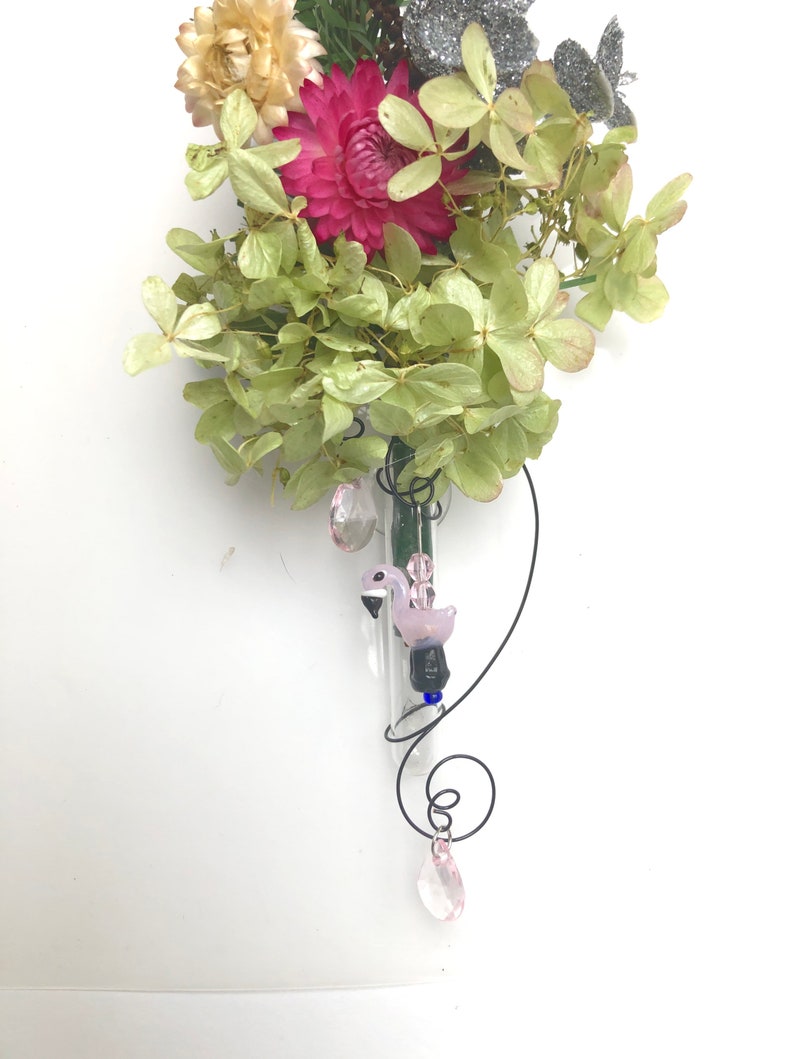 Pink Flamingo test tube vase, glass suction vase, hanging bud vase, window vase, rooting vase. Dried florals. 3 inch tube with suction cup. image 10