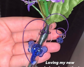 Elephant Lover Gift Blue Glass on Suction Cup Window Vase Hanging wired Flower Bud  Vase