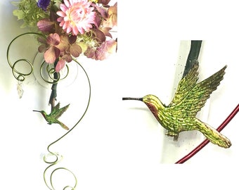 Hummingbird Gift for Bird Lover and Nature Lover. Glass Suction 6 inch Test Tube Bud Vase for Window. Dried Flower arrangement included.