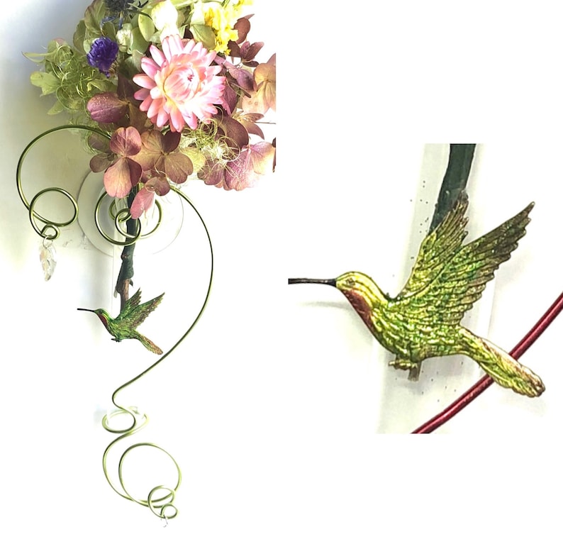 Hummingbird Gift for Bird Lover and Nature Lover. Glass Suction 6 inch Test Tube Bud Vase for Window. Dried Flower arrangement included. image 1