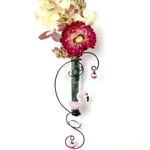 Pink Flamingo test tube vase, glass suction vase, hanging bud vase, window vase, rooting vase. Dried florals. 3 inch tube with suction cup. image 3