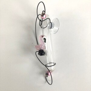 Pink Flamingo test tube vase, glass suction vase, hanging bud vase, window vase, rooting vase. Dried florals. 3 inch tube with suction cup. image 5