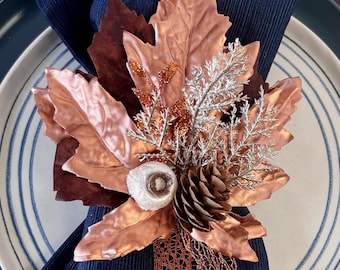 Copper Fall Napkin Ring,  Leaf Decor, Thanksgiving Table Decor, Thanksgiving Napkin Ring, Autumn Leaf Napkin Holder