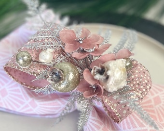 Pink Floral Christmas Napkin Ring, Christmas Table Decor, Holiday Party Table Decor