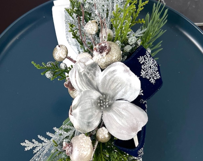 Featured listing image: Christmas Napkin Ring, Ice Blue Seasonal Table decor