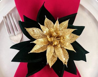 Christmas Napkin Ring, Poinsettia Table decor, Seasonal Decor,Holiday Table Setting, Winter Housewarming gift for newlywed, Napkin Holder